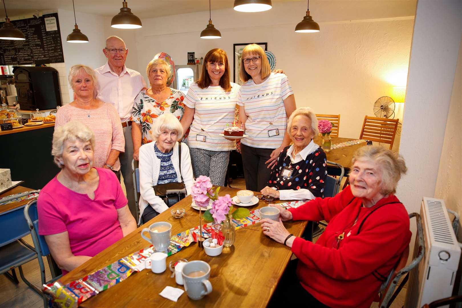 West Kent Befriending Service coffee morning at Harpers Coffee and Gifts, Maidstone. Ann Rhodes, Lorraine Smith-Lowther, Eric Roberts, Sue Miles, Beryl Sutton, Diane Bromley and Wendy Pfeiffer of West Kent Befriending Service, Iris Sheppard and Hilary Juhasz. Picture: Matthew Walker. (13546010)