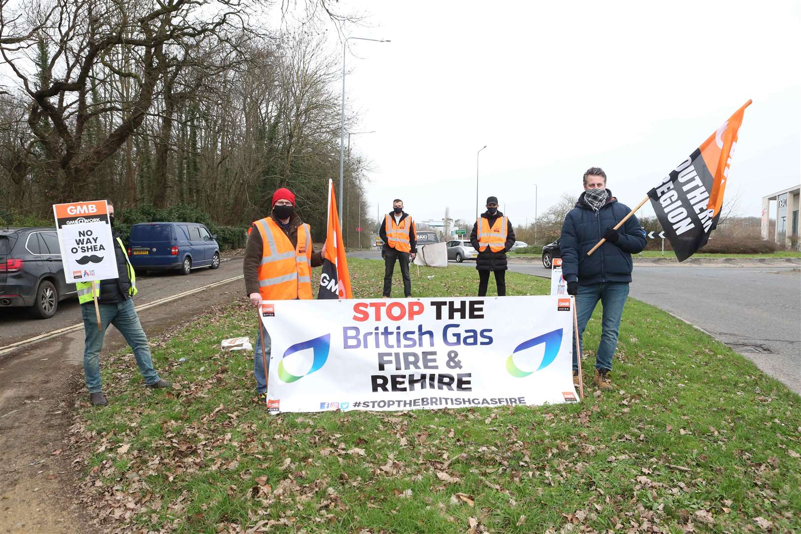 Protestors on the A249 roundabout near Next in Maidstone. Picture: UKNiP