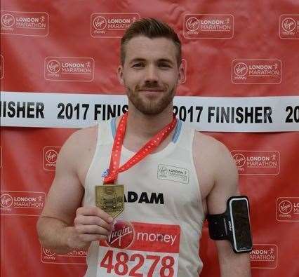 Adam Porter after completing the London Marathon of 2017