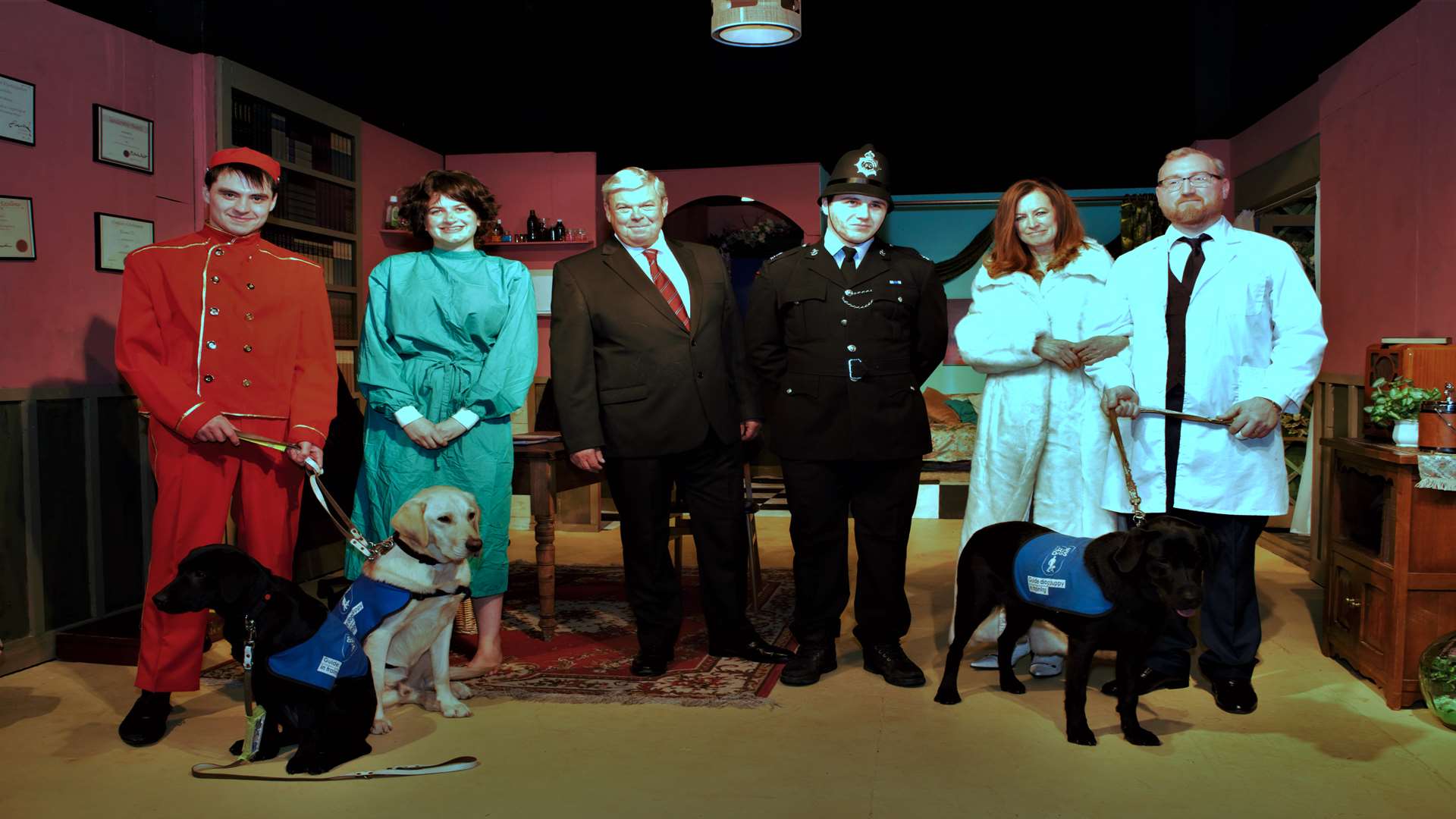 Guide dogs and puppies from the Medway branch with the cast