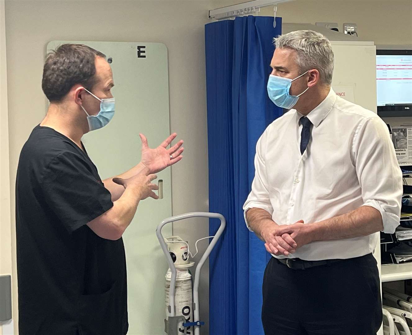 Secretary of State for Health and Social Care Steve Barclay in A&E at Maidstone Hospital