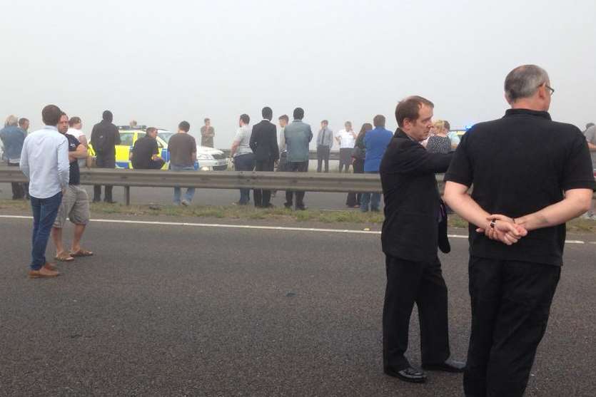 People involved in the Sheppey Crossing pile-up at the scene. Picture: Gary Jeal