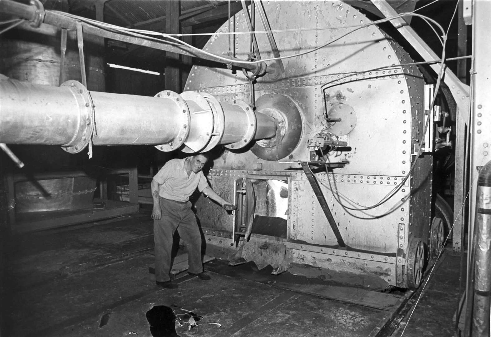 Bill Ware from Strood keeps an eye on the four powerful kilns at Snodland cement works in 1968