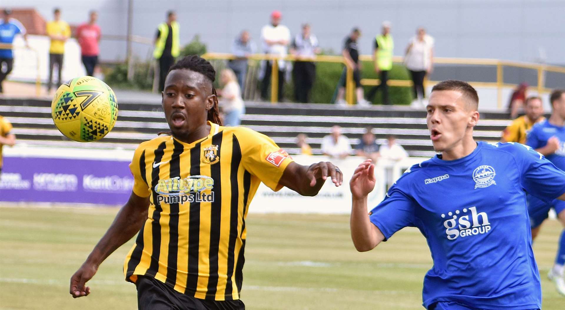 Folkestone's Kadell Daniel, left, scored a stunning goal as they drew at Enfield. Picture: Randolph File
