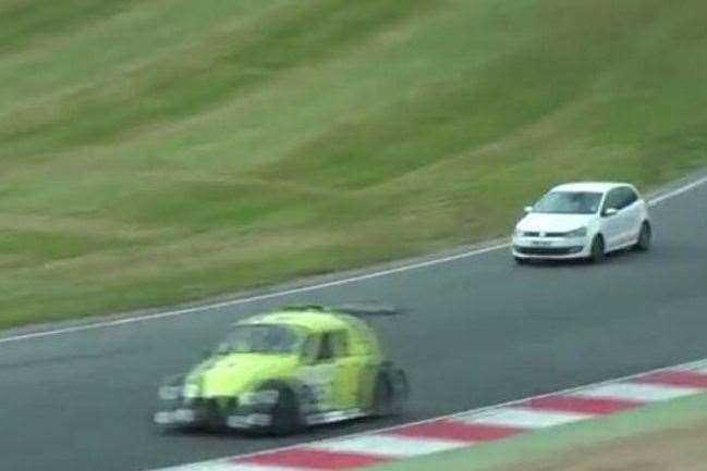 The driver of the white car, Jack Cottle, was jailed for gatecrashing the Brands Hatch race circuit