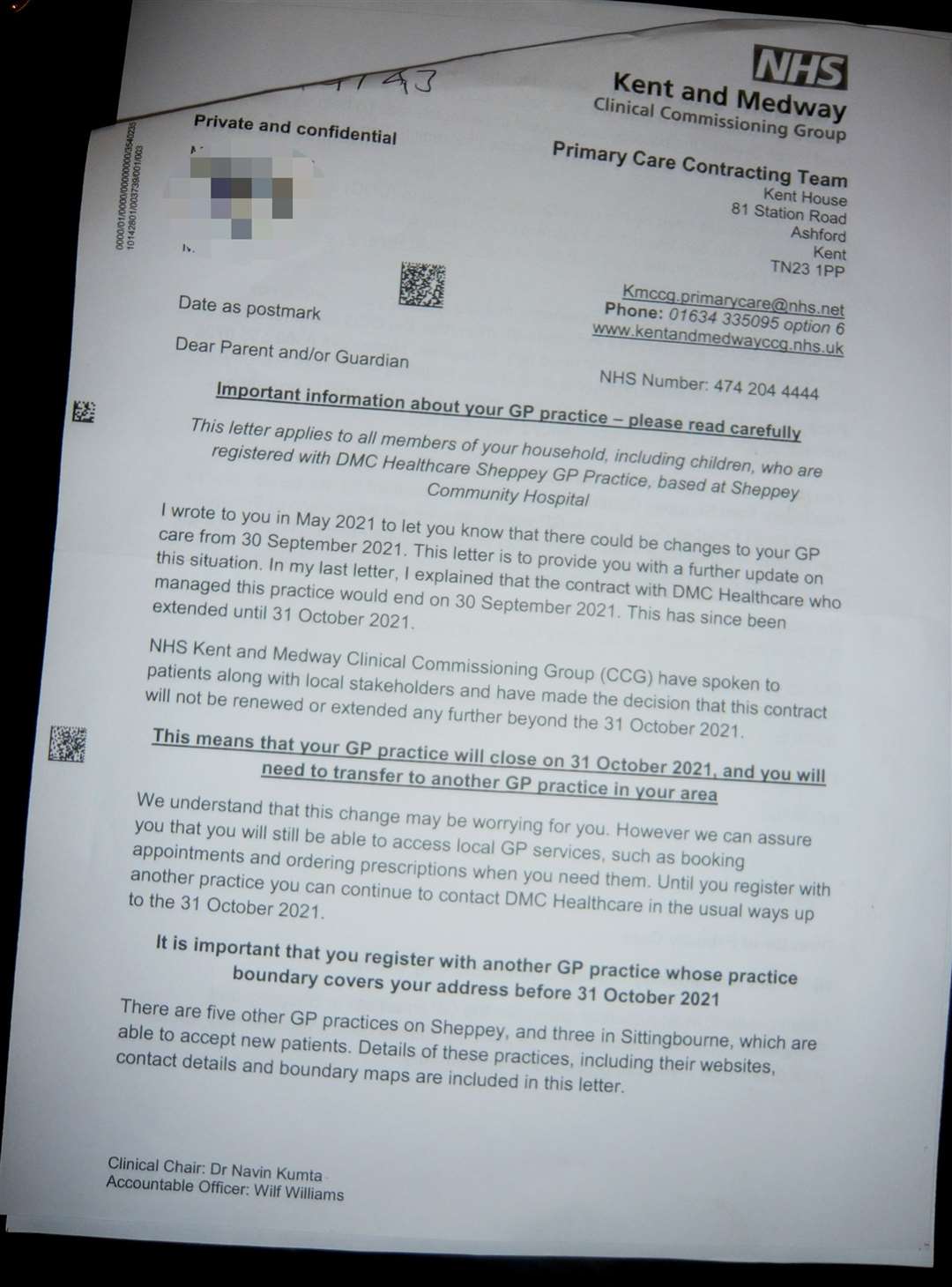 The letter from the CCG telling patients they will have to find a new doctor (50990534)