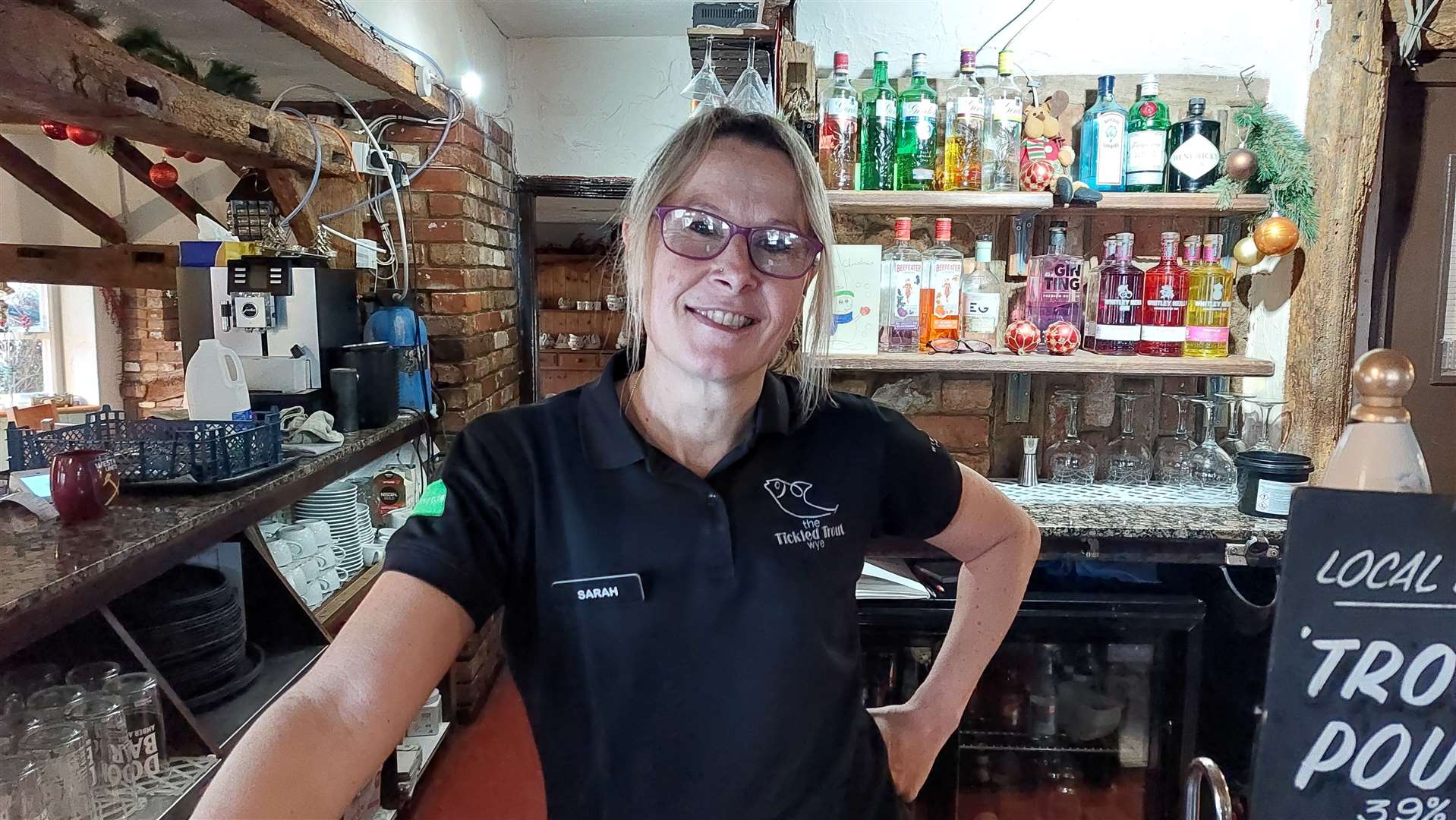 Sarah Borny, front of house at the Tickled Trout in Wye