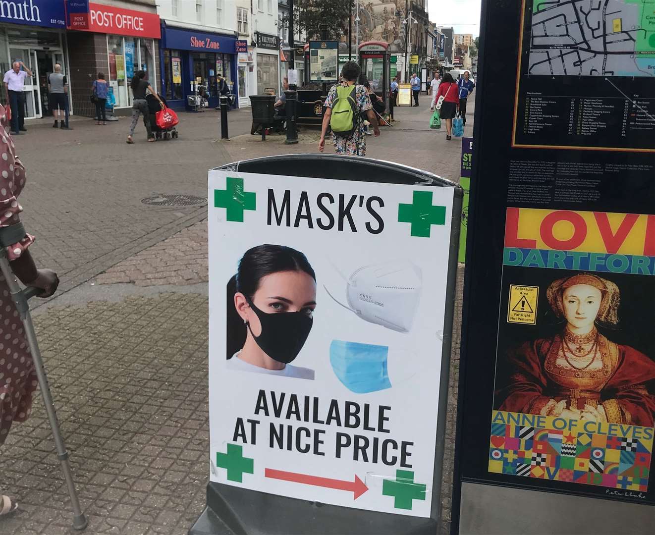 A billboard advertises masks for sale in Dartford