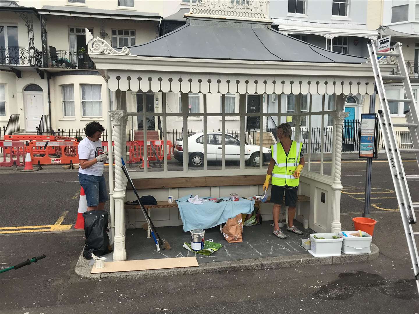 Volunteers from the Ramsgate Society help restore the sea shelters along the seafront in the town. Picture: Ramsgate Society (15175284)