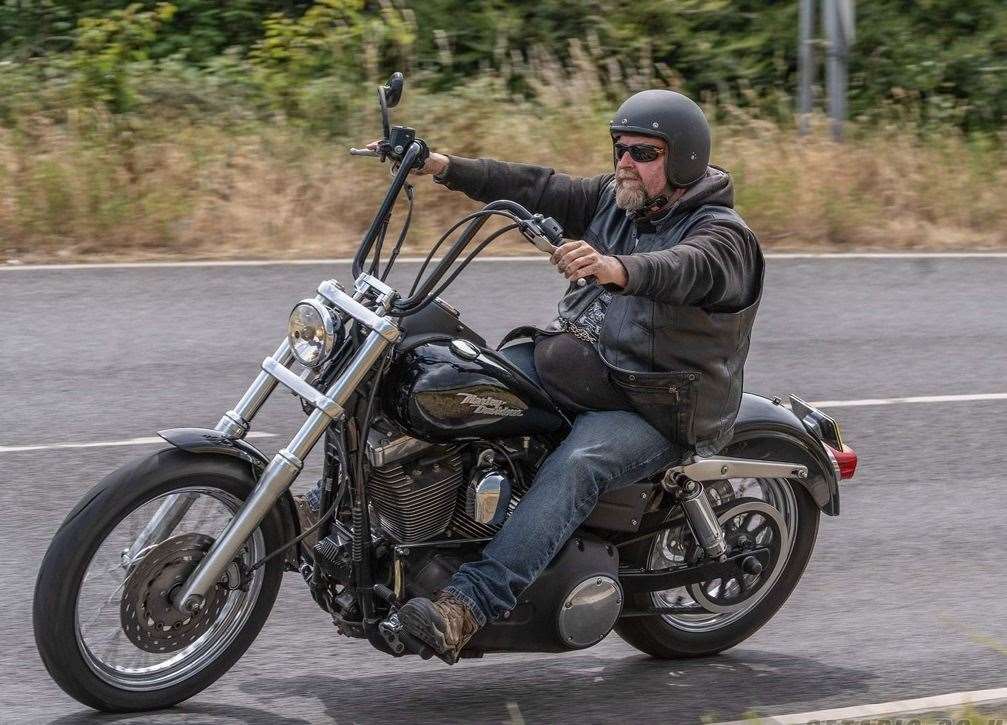 Ian Maggs riding his Harley Davidson