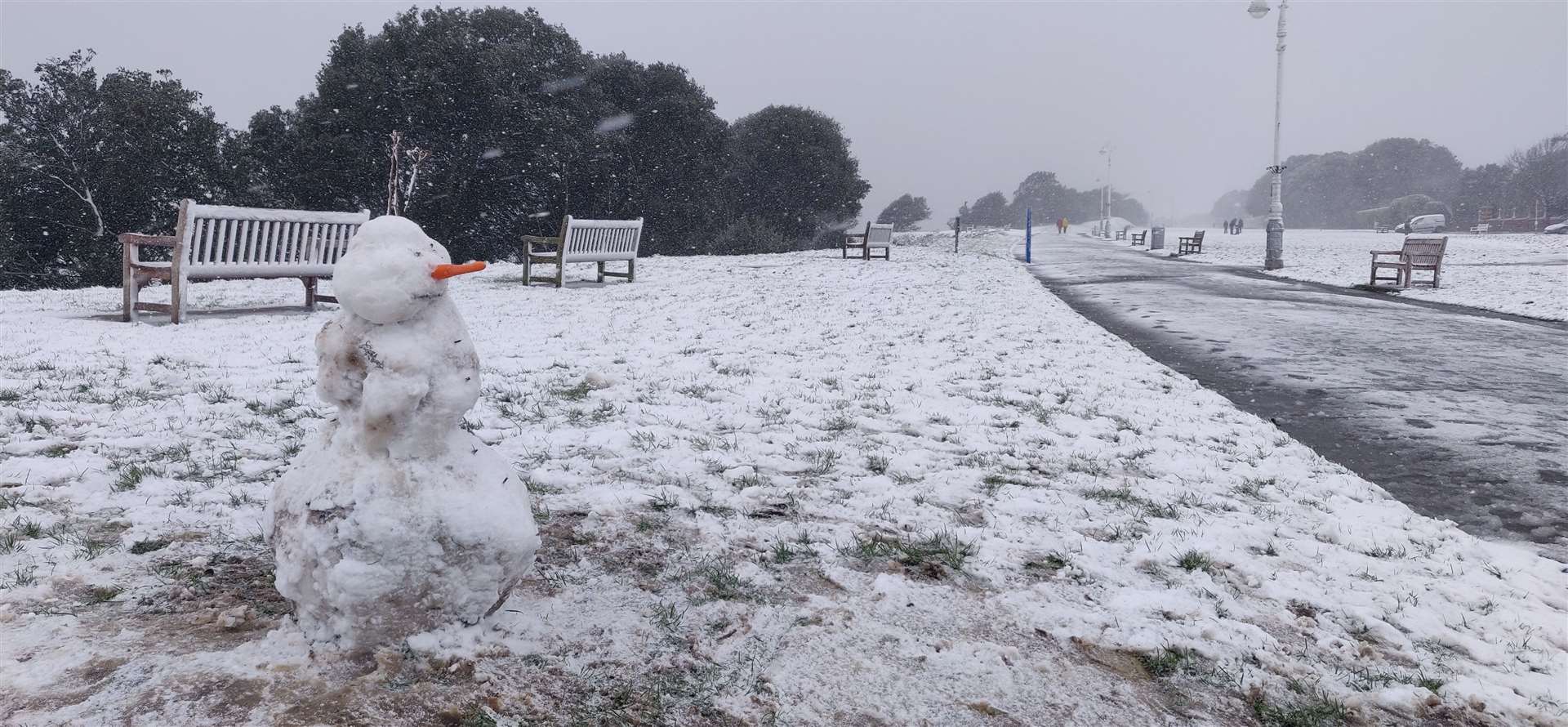 People were out making snowmen on The Leas in Folkestone. Picture: Rhys Griffiths