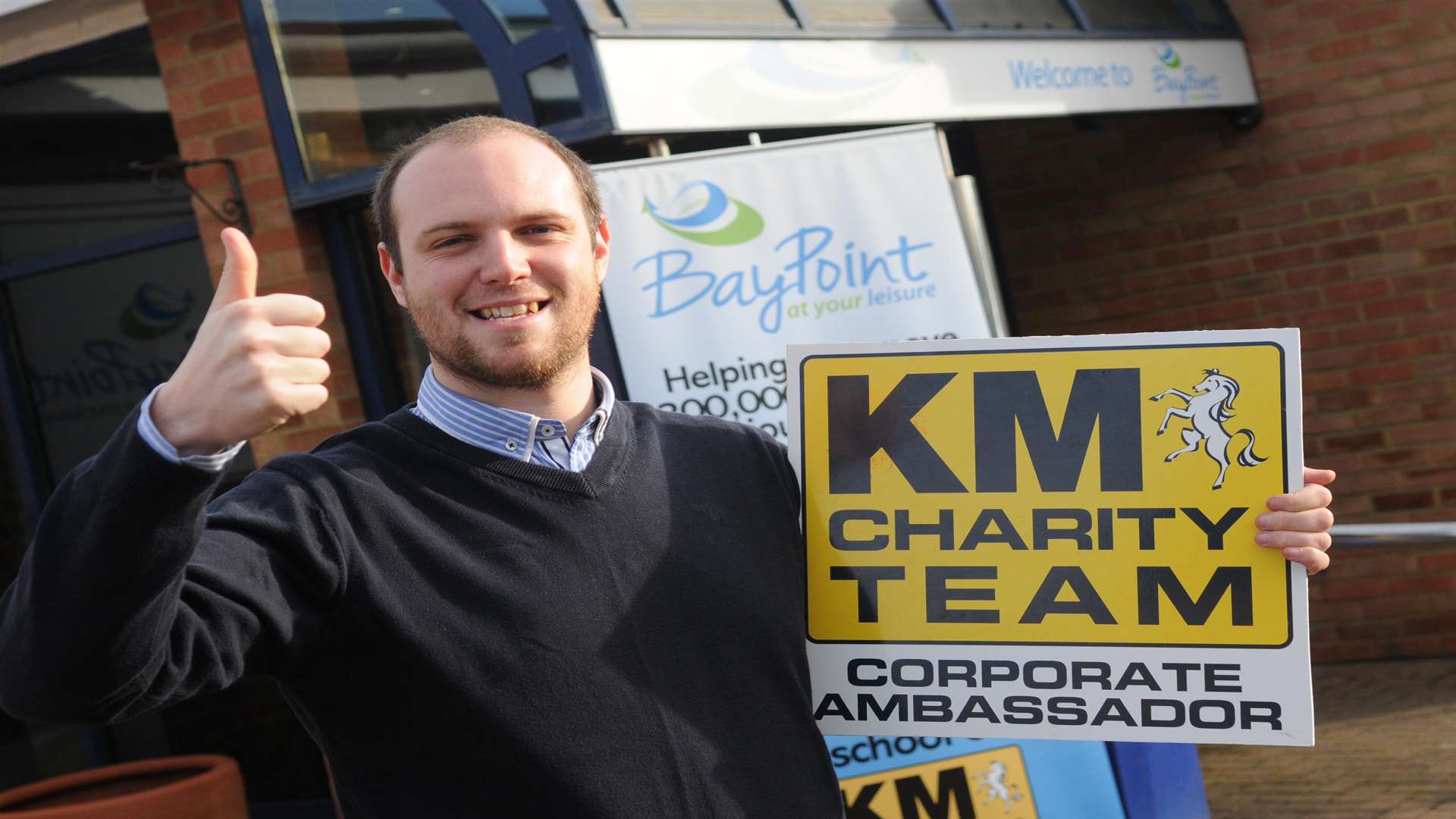 Sam Perkins from the BayPoint Club, Sandwich announces the company is now a Corporate Ambassador for the KM Charity Team.