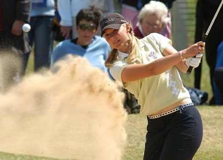 Masters plays out of a greenside bunker in the Curtis Cup. Picture: ADY KERRY