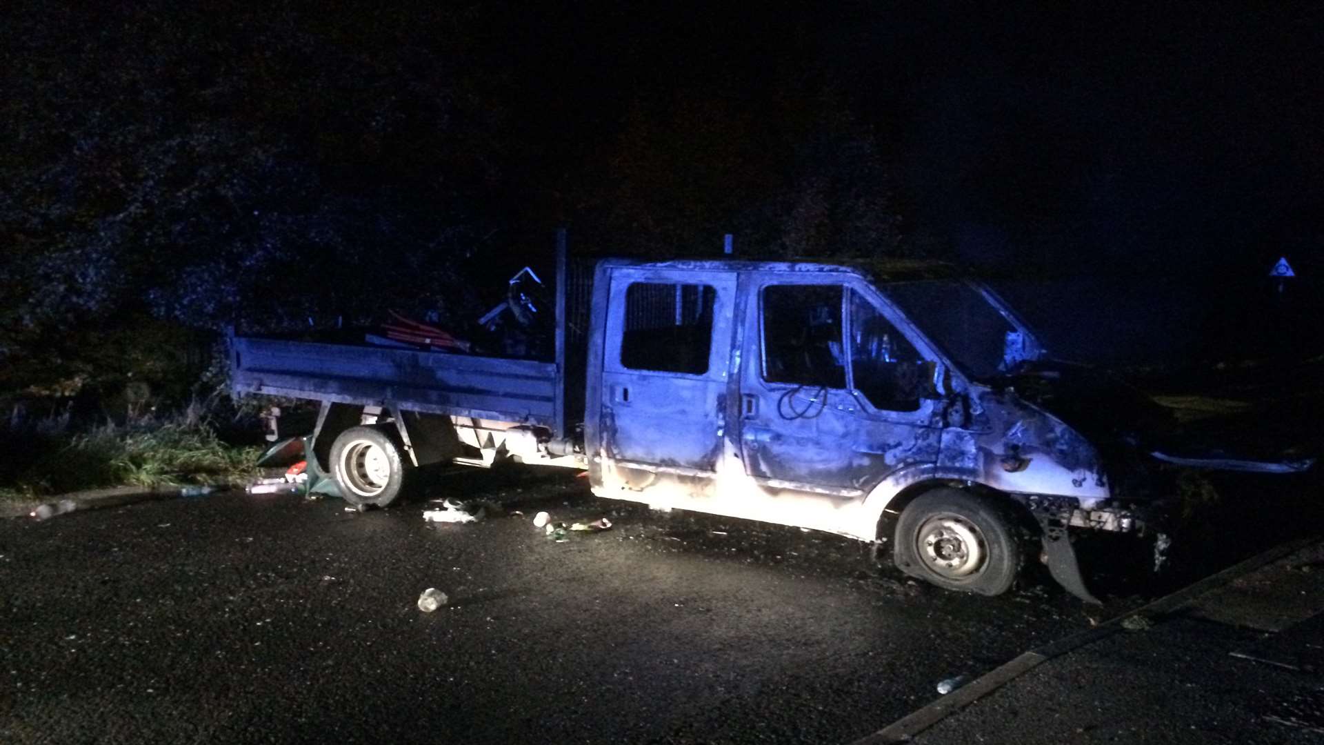The fireball van rolled off the driveway and 'exploded'