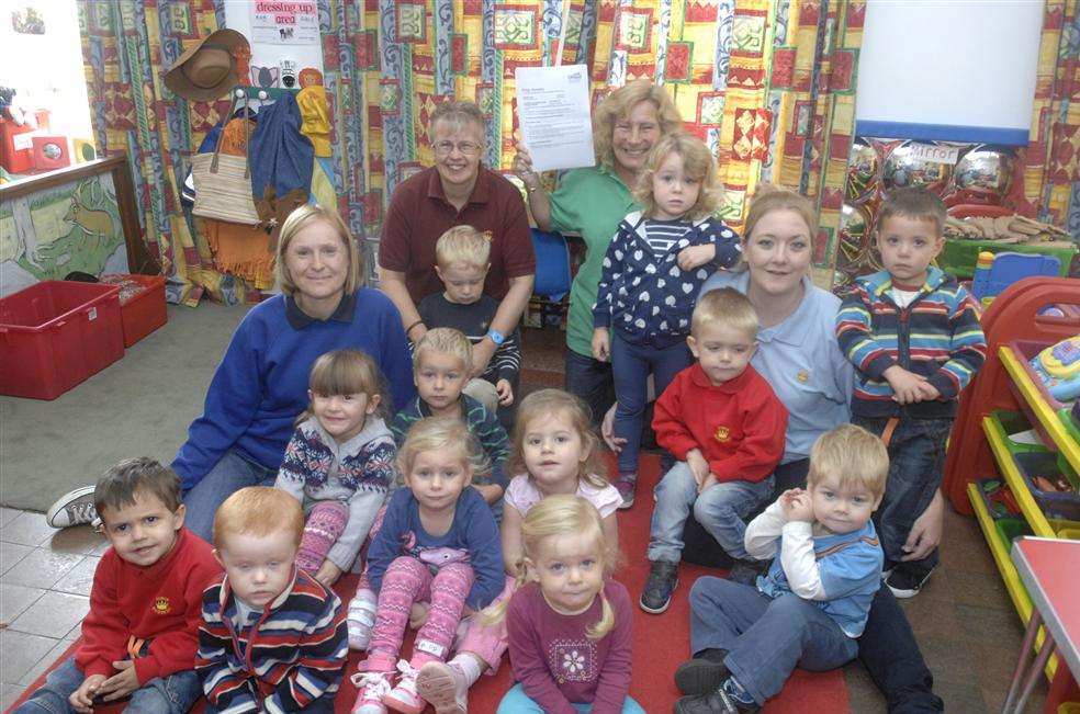 Staff and pupils at the King's Nursery in Park Avenue, Sittingbourne, celebrating their good Ofsted report