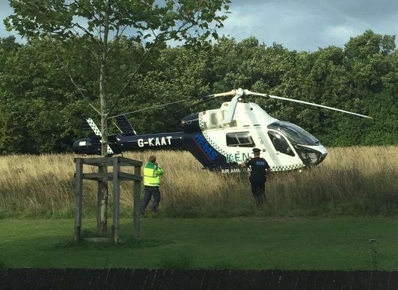 The air ambulance landed in a nearby field. Picture: @standardnerd