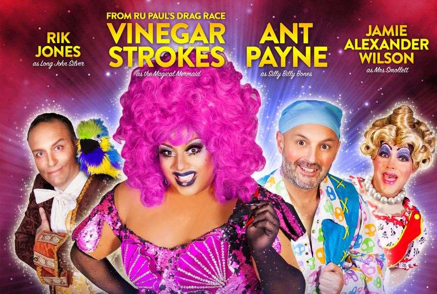 Vinegar Strokes and the cast of this year's Sevenoaks Panto