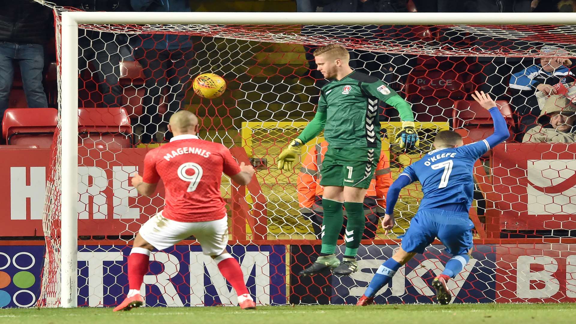Josh Magennis turns the ball past his own keeper. Picture: Keith Gillard