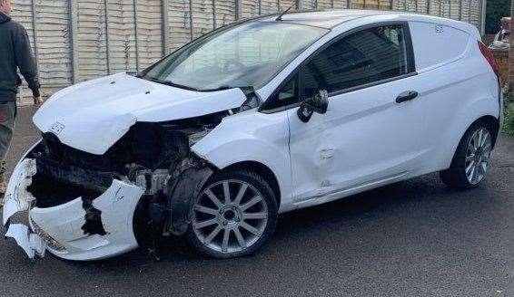 The car was badly damaged in the crash