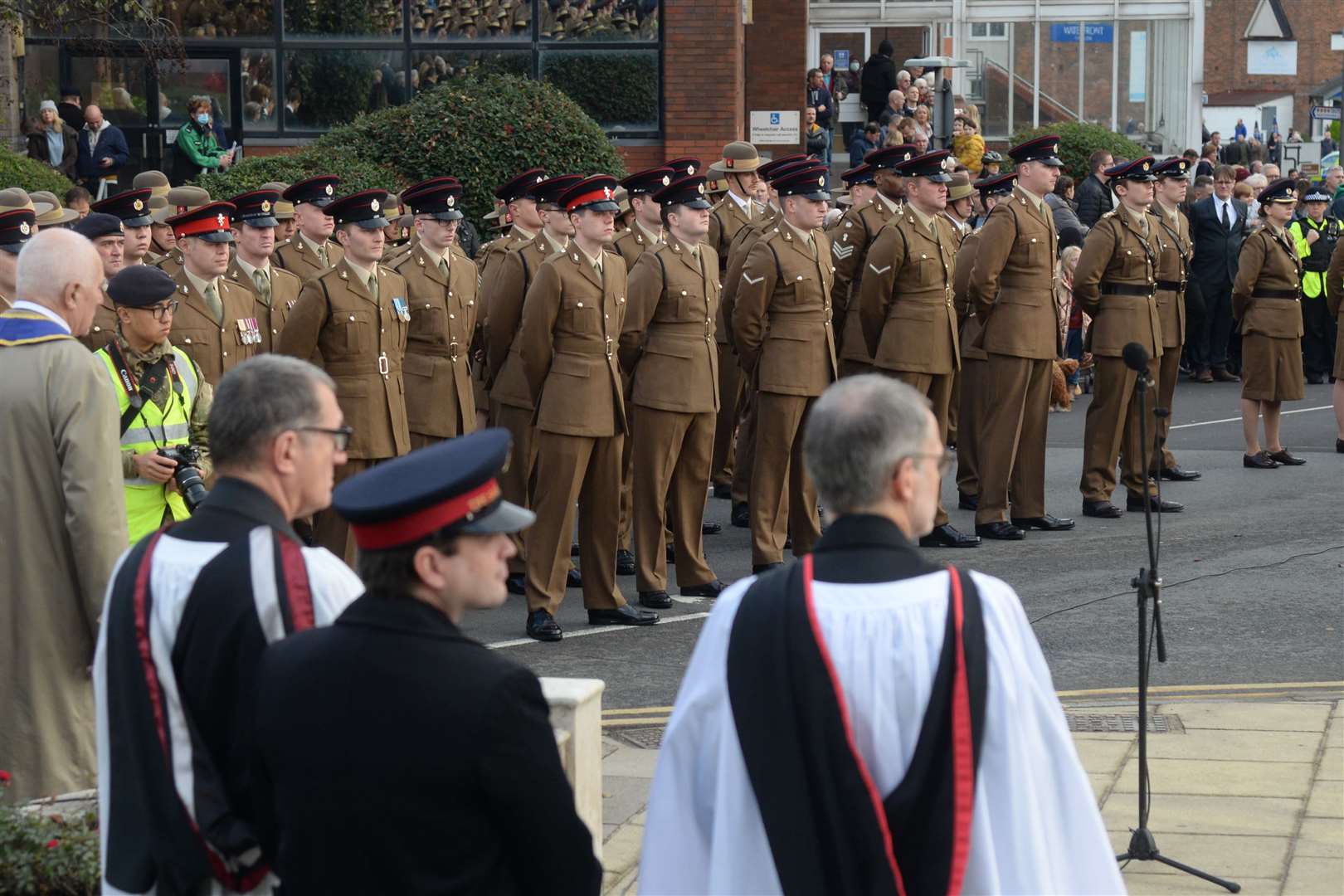 The scene around the war memorial for the Remembrance Sunday service, Maidstone. Picture: Chris Davey