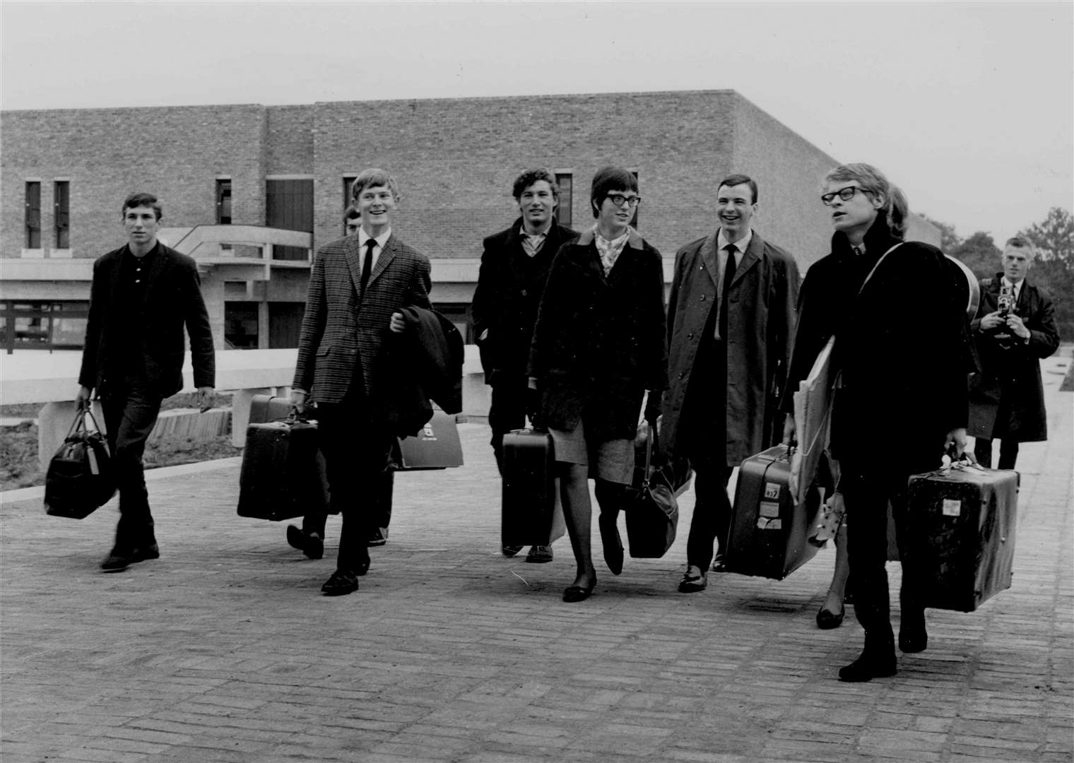 Some of the first 460 undergraduates arrive to occupy Eliot College at the University of Kent in October 1965. Rutherford College opened a year later, followed by Keynes in 1968 and Darwin in 1970