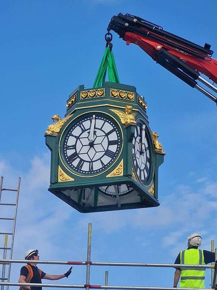 Coming back home: Sheerness clock has its 'topping out' ceremony. Picture: Donna Mansi