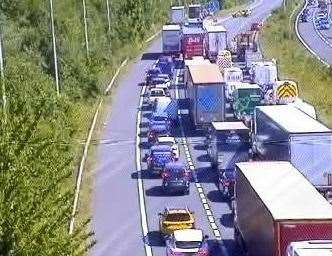 Traffic was queuing on the M2 at junction 2. Picture: National Highways