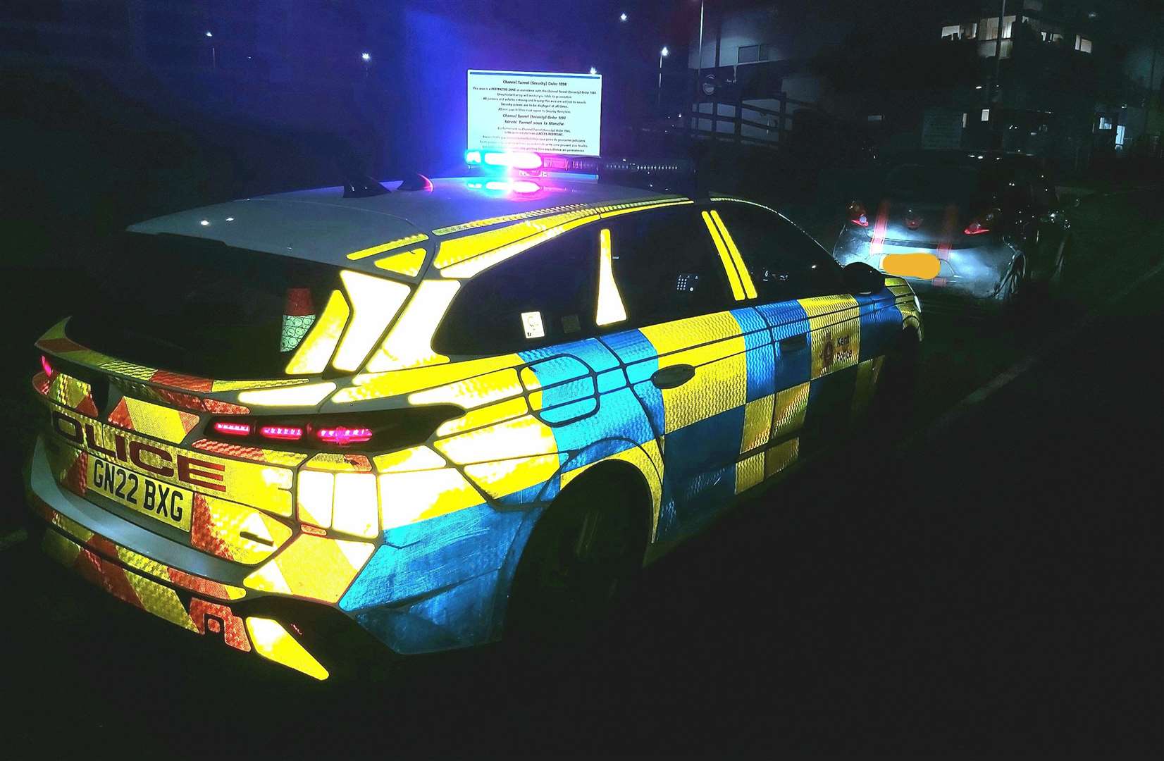 A stolen car from West Sussex was brought to a stop on the M20 near Folkestone. Photo: Kent Police