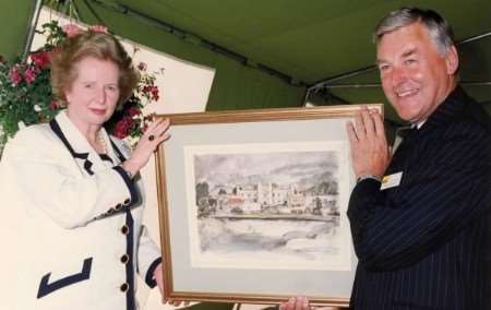 Edwin Boorman presents a painting to then Prime Minister Margaret Thatcher, to celebrate the Kent Messenger's new £10.5 million press complex, in 1992