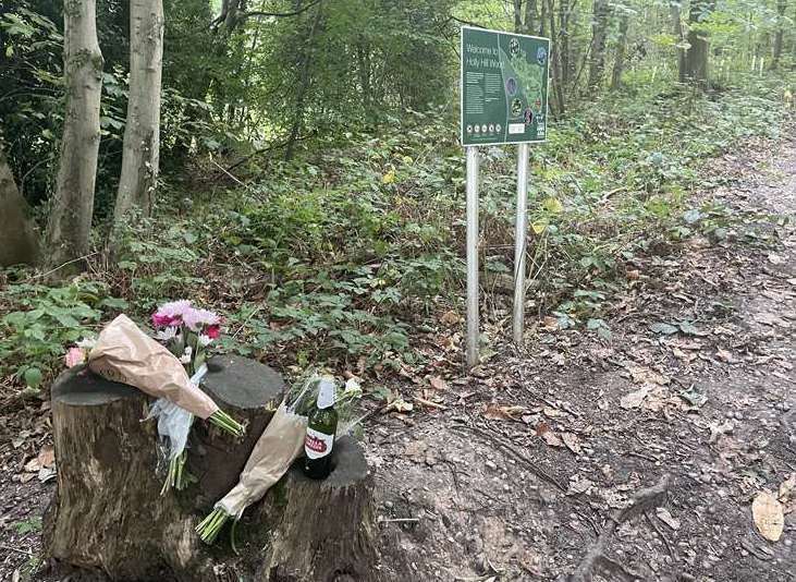 Flowers and beer were placed at Holly Hill Wood, near Snodland, following Jay's death
