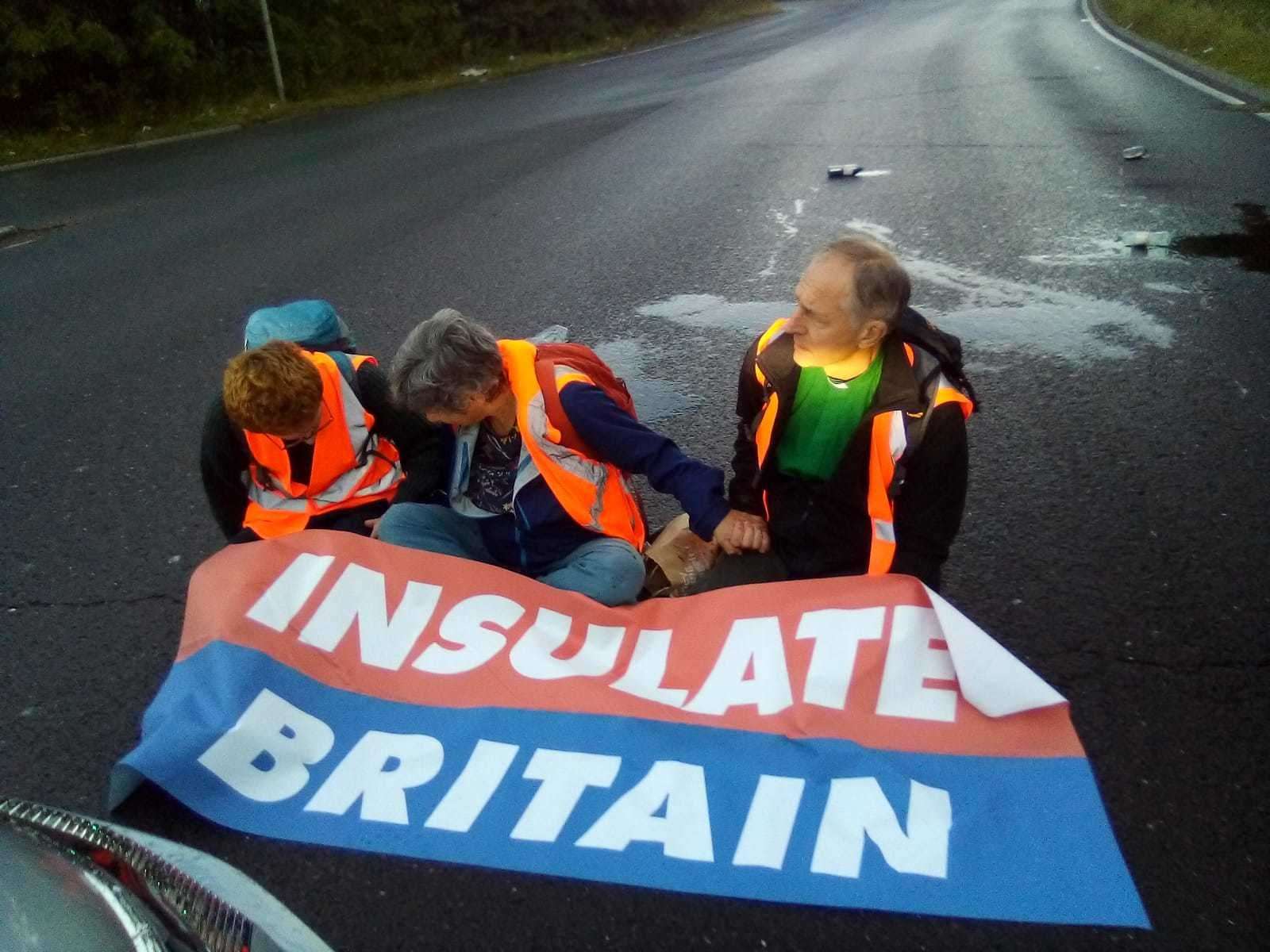 Insulate Britain protesters are blocking a roundabout on the Swanley Interchange of the M25. Photo: Insulate Britain
