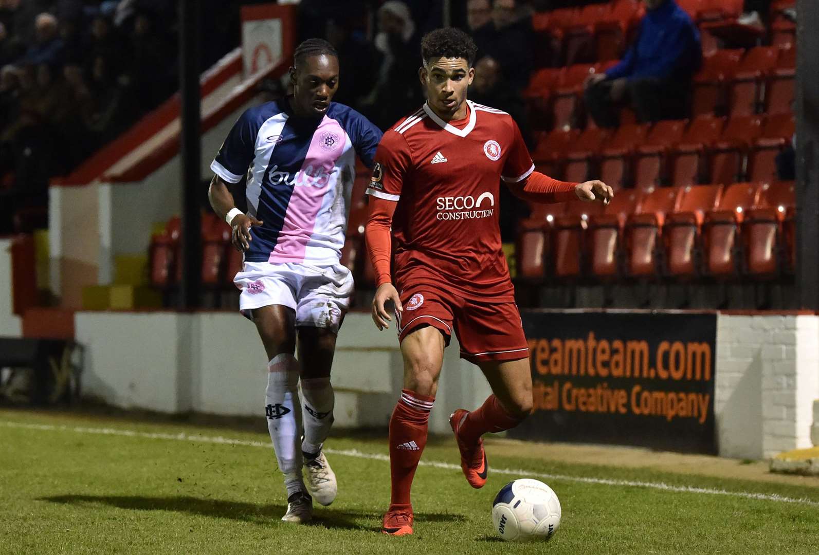 Aaron Cosgrave - in action for Welling against Dulwich - has joined Dover on loan from AFC Wimbledon. Picture: Keith Gillard (49078762)