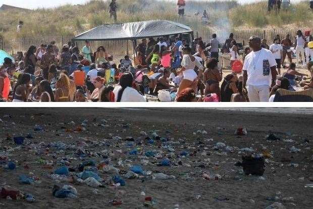 The scene during and and after the Greatstone beach party, which has prompted an increased police presence this weekend