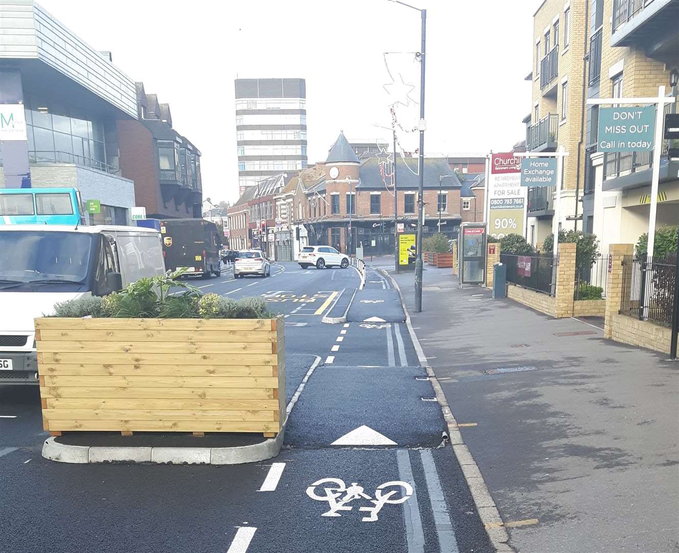 One of the "pop-up" cycle lanes in King Street, Maidstone