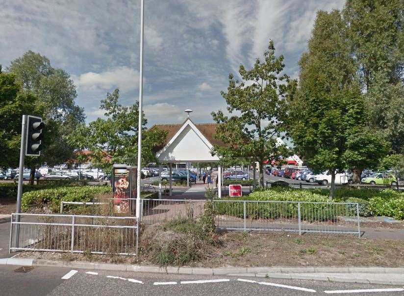 The lorry became wedged in the roof of the Tesco petrol station in Kingsnorth. Picture: Google Street View