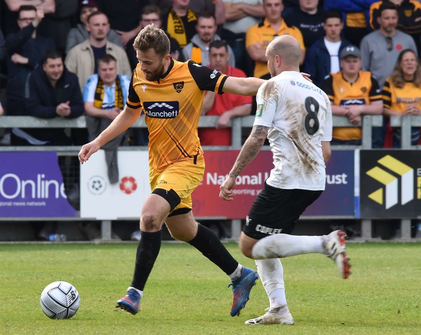 Maidstone United midfielder Regan Booty in possession at Princes Park Picture: Steve Terrell