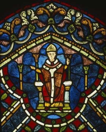 Thomas Becket memorialised in a stained glass window at Canterbury Cathedral