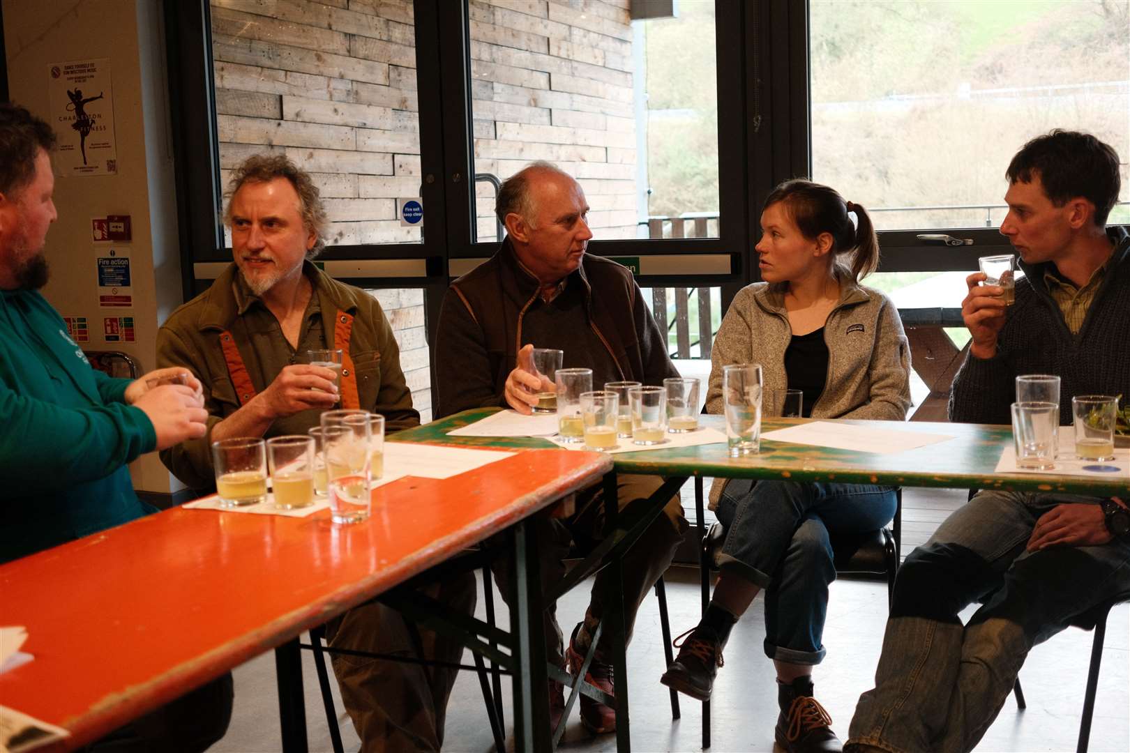 (L-R), Rich Davies, Greg Pilley, John Walker, Rebecca Swinn and Tom Upton at a tasting trial for new hops varieties in Stroud Brewery, Stroud, Gloucestershire (Sam Oliver/Stroud Brewery/PA)