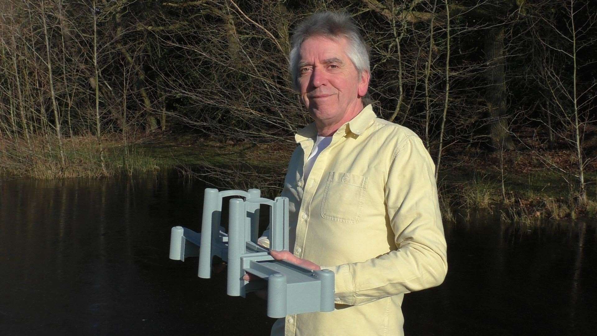 Dale Dempsey with his model of Sheppey's Kingsferry Bridge made out of two carrot slicers (44104552)