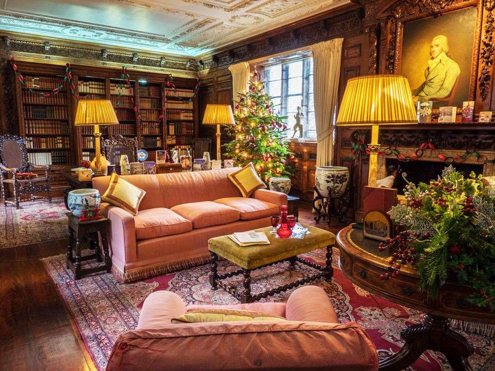 Hever Castle's library at Christmas