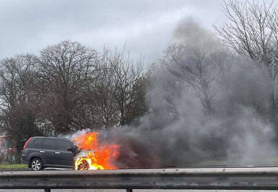 A car burst into flames on the A2 near Dartford