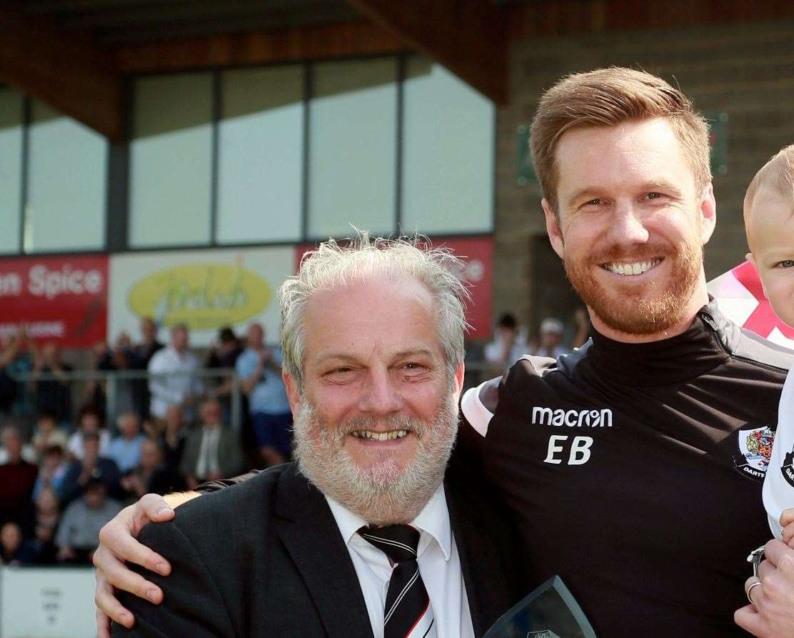 Dartford FC's Steve Irving and retired midfielder Elliot Bradbrook in 2019. Picture: Phil Lee