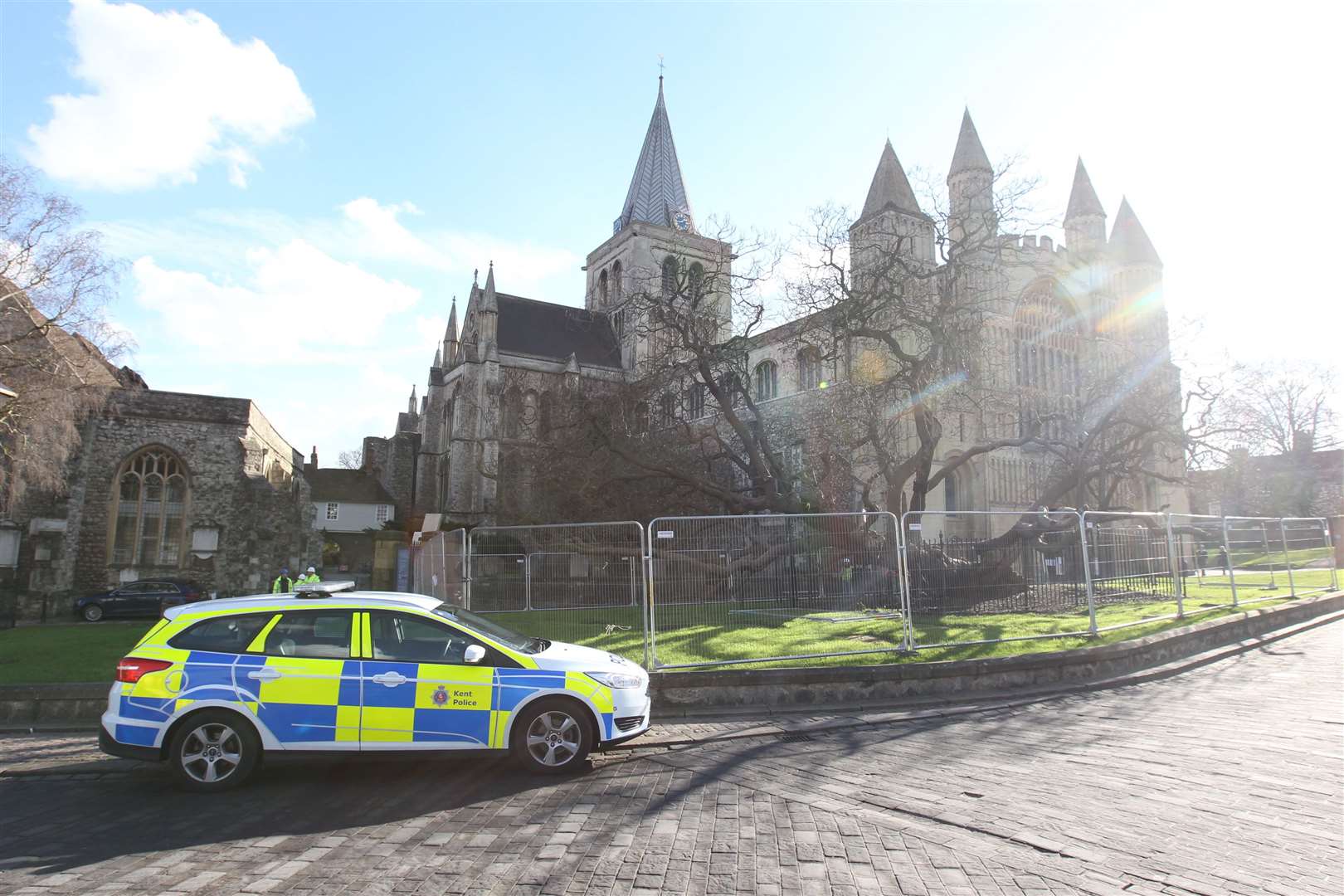 Police at Rochester Cathedral investigating a report of vandalism in 2016. Picture: John Westhrop