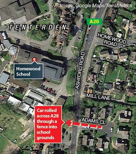 The location of the crash in the school grounds