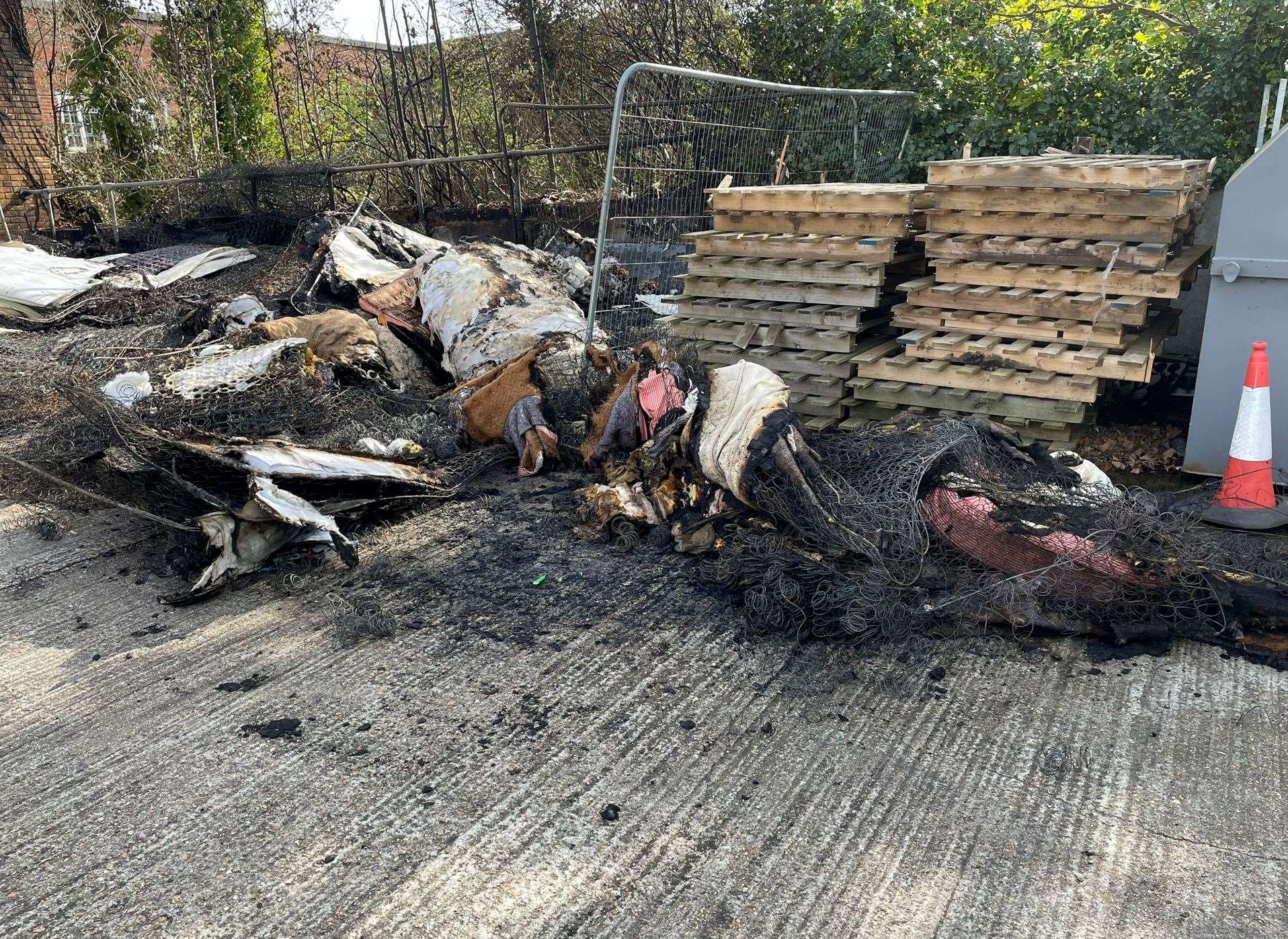 The damage caused by the blaze in the backyard of Kent Beds and Sofas in Sittingbourne High Street