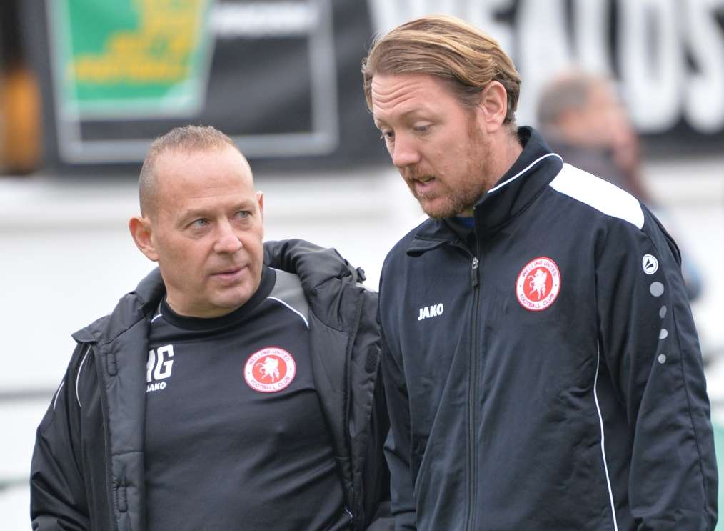 Welling first team coach Jamie Day, right, with manager Mark Goldberg. Picture: Dave Budden