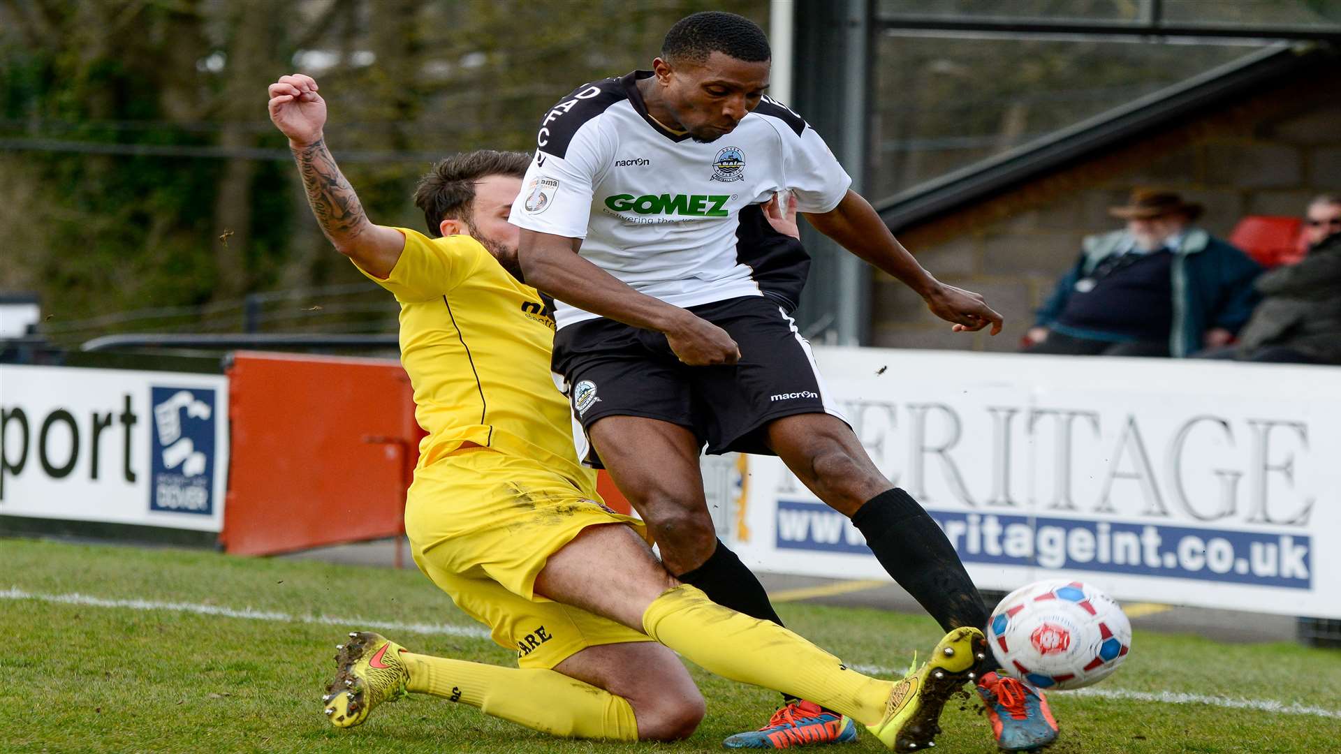 Tryone Sterling, right, on the attack for Dover against Woking at Crabble earlier this month.