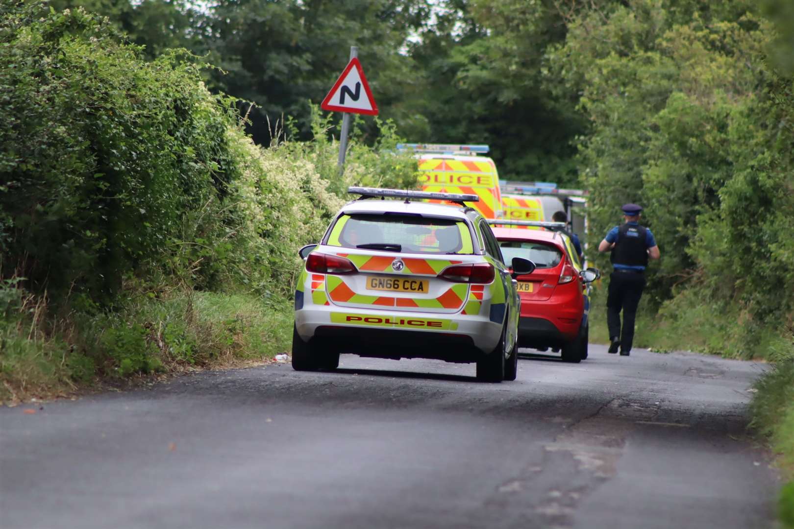 Police cars closed a road in the hunt for the brutal attacker of a disabled teenage girl in Sittingbourne who was stabbed 99 times. Picture: John Nurden (55367445)