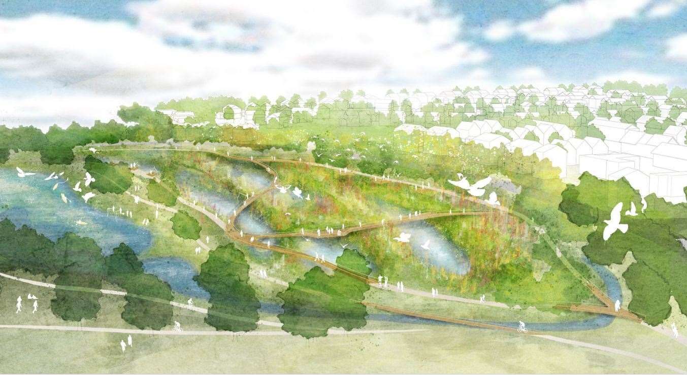 The scheme will be built around the existing lakes on the site. Picture: BDP
