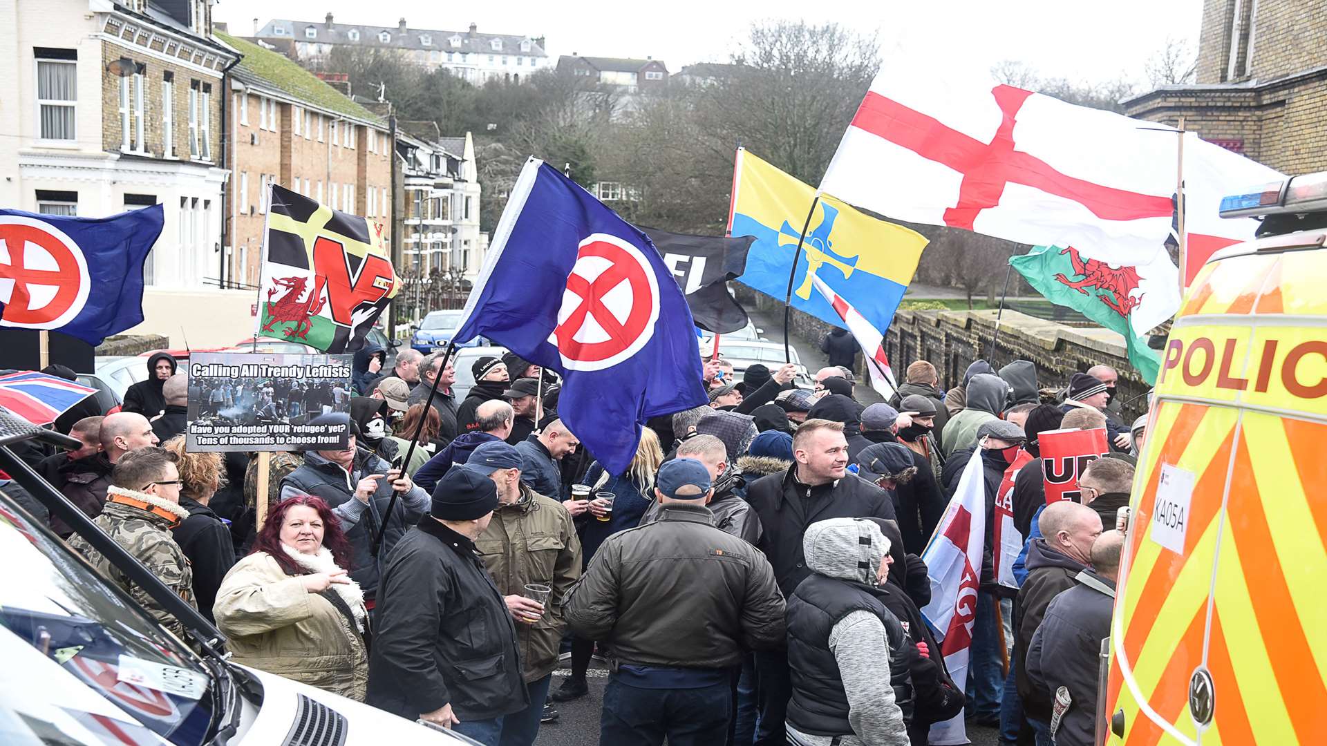 Right wing supporters gathered near Dover Priory Station, January 2016.